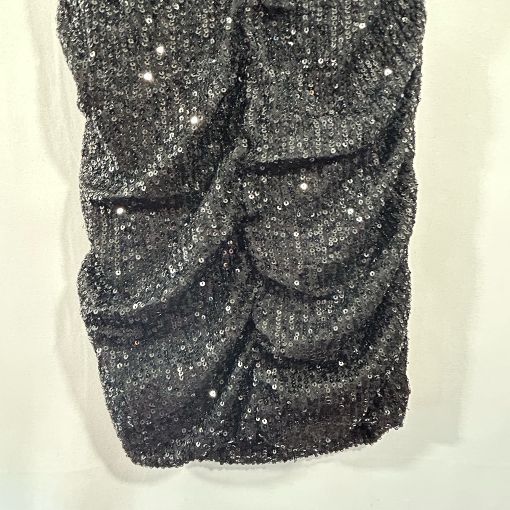Hello Molly Size 4 Black Sequins Dress Scoop Neck Cinched Sexy Lined Mini - Picture 7 of 16